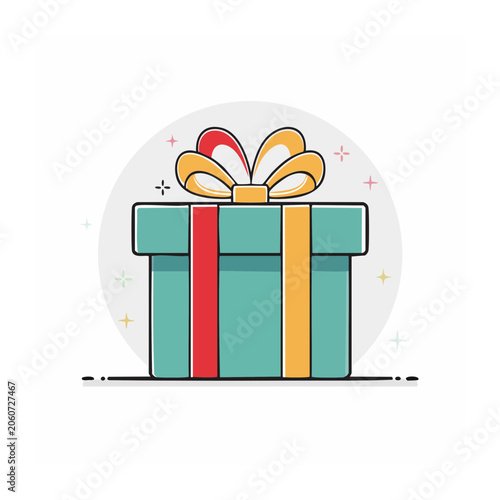 Flat design gift box with ribbon and bow