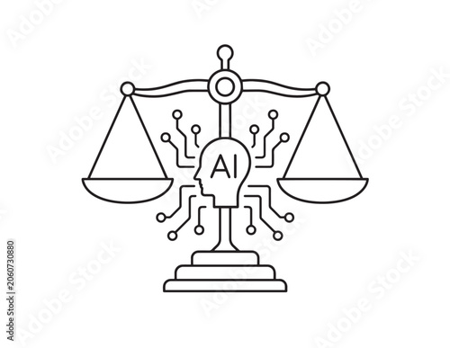 AI Artificial Intelligence and Law Scales Balance Outline Icon Vector