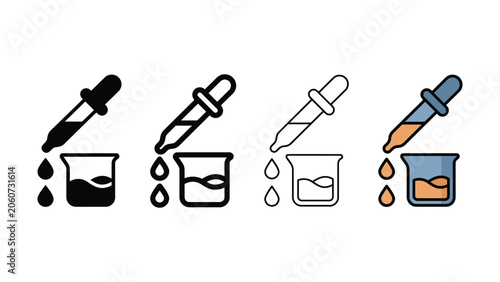 Fényképezés Dropper adding liquid to beaker during science experiment with four variations I