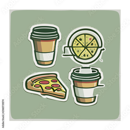 Flat design coffee and pizza illustration set