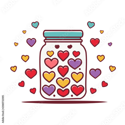 Jar filled with colorful hearts and floating hearts