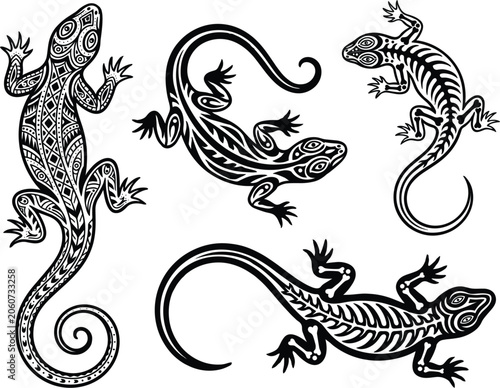 Fotografía Lizard tribal vector set with ethnic pattern graphics, traditional polynesian ta