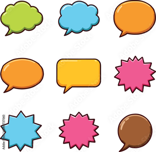 💬 Title (120 characters)
Colorful Cartoon Speech and Thought Bubbles — Comic Style Communication Icons for Dialogue, Messaging, and Graphic Design