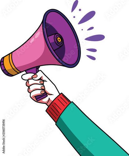   
Hand holding megaphone communication announcement cartoon design concept