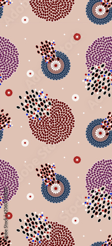 Принти на полотні Solid texture modern textile illustrations design, arrangement with medium geometrical ornament pattern, all-over seamless pattern with beige, blue, and red tone illustration, digital printing