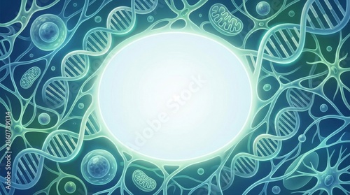 Microscopic Biology Background with DNA Helixes and Cellular Elements