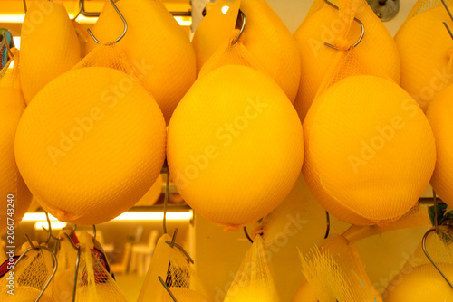 Melon, a fruit with the scientific name Cucumis melo L., is a fruit probably native to the Middle East, for sale in Curitiba, PR, Brazil.