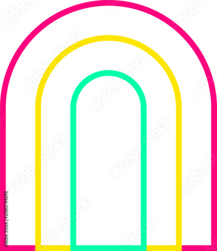 Canvas Print Minimalist abstract line art design featuring concentric neon pink yellow and gr