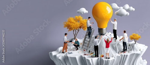 Creative Team Collaborating on Innovative Ideas with Light Bulb