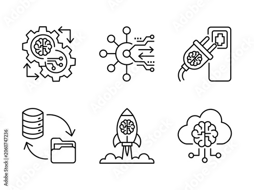 AI Technology Line Icon Set for Business and Data