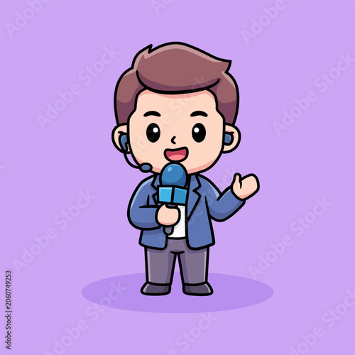 Cute News Reporter Cartoon Character Illustration