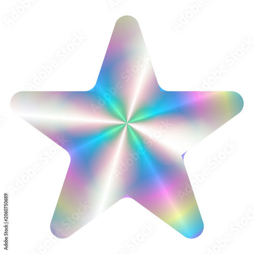 Iridescent holographic star with rounded corners isolated on white
