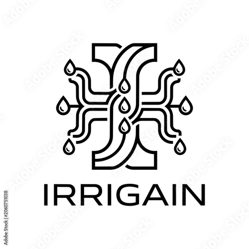 Irrigation technology logo: water drops flowing through stylized channels