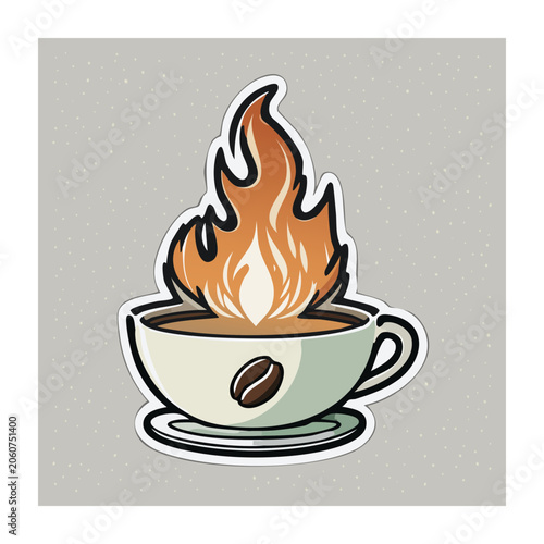 Coffee cup with flame illustration on dotted background