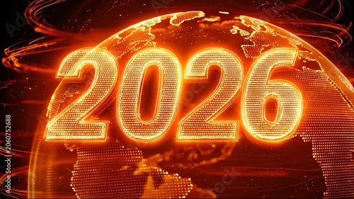 Glowing 2026 Earth Background Animation.