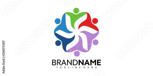 Fotografie Colorful vector illustration of diverse people joining hands in a circle for a b