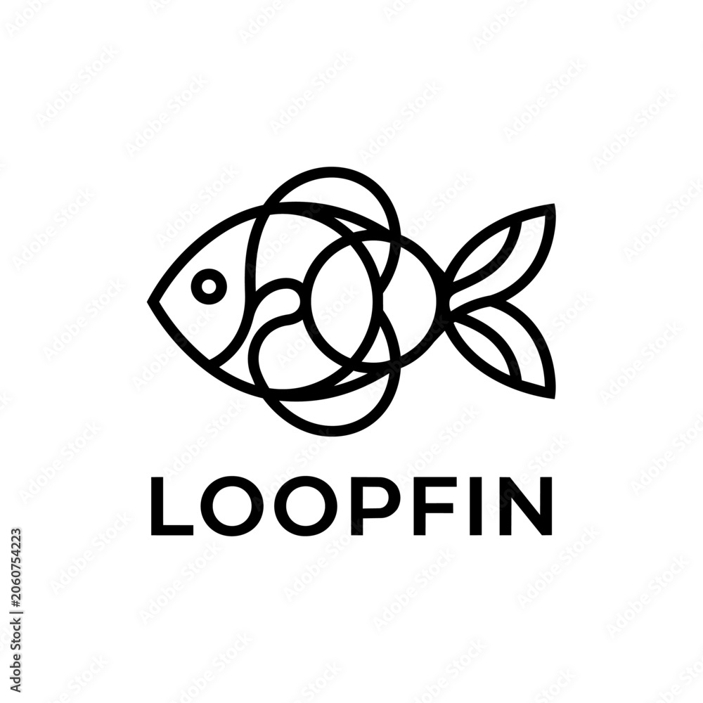 Naklejka premium Minimalist fish logo, abstract line art, modern design, brand identity