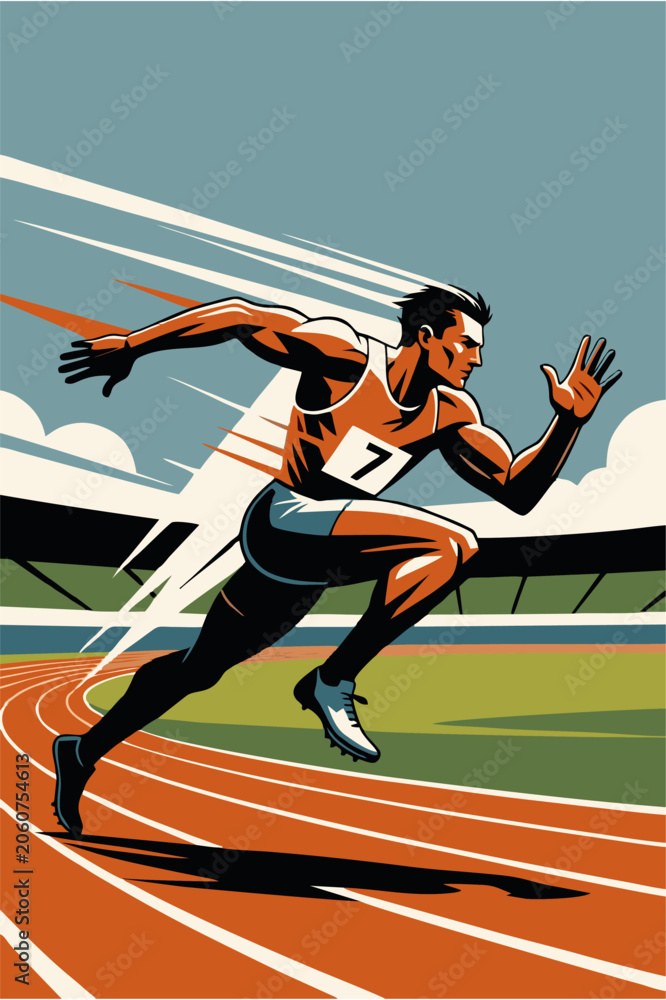 Obraz premium Sprinter Starting Race on Track Vector Illustration