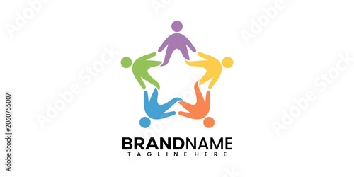 Obraz na plátne Colorful vector graphic illustration of diverse people joining hands in a circle