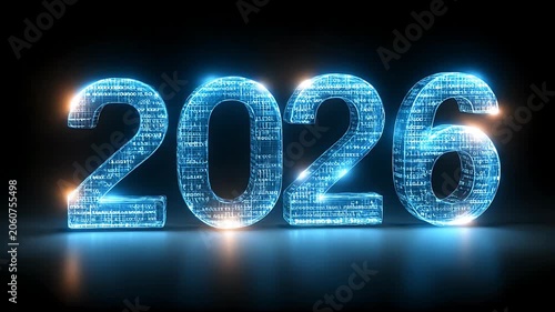 Glowing blue 2026 New Year.