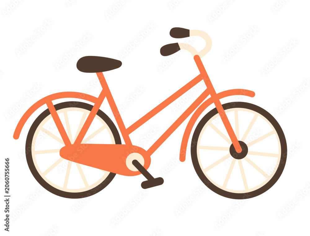 Fototapeta premium City bicycle vector illustration with clean flat design. Stylish bike in pastel orange color, isolated on white background, perfect for transportation and cycling concepts.