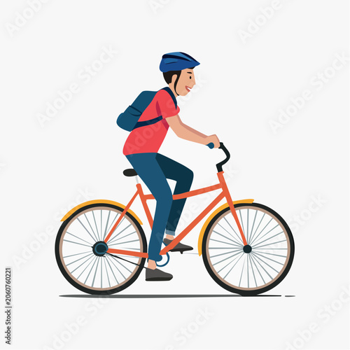 Man Riding Bicycle with Backpack and Helmet