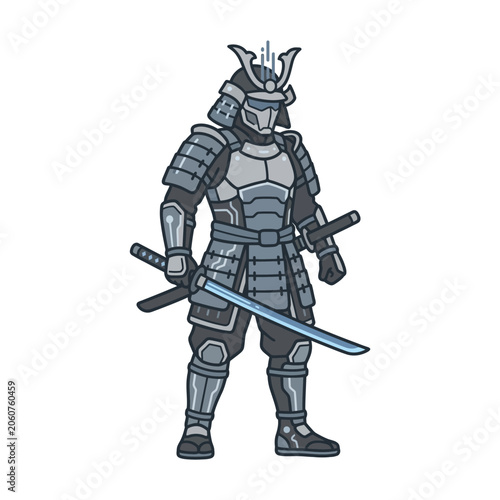 Traditional samurai warrior in full armor holding a katana.