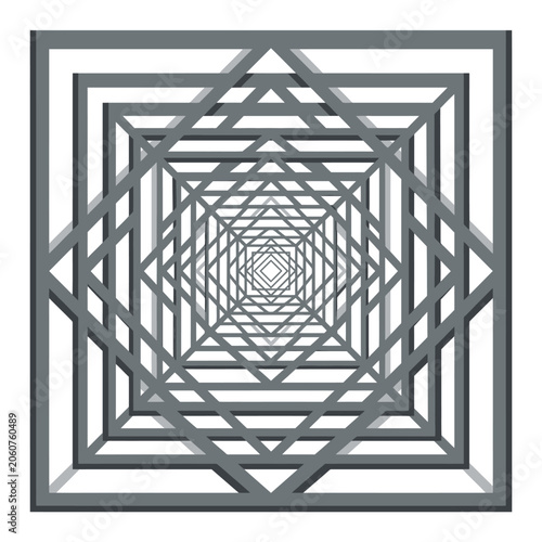 Abstract geometric square tunnel with perspective lines.