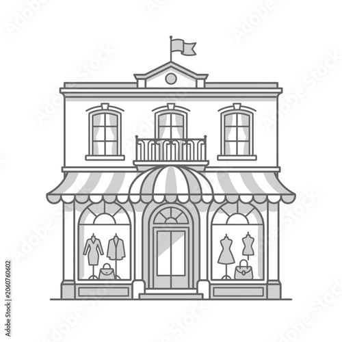 Detailed two-story vintage boutique shop building facade.