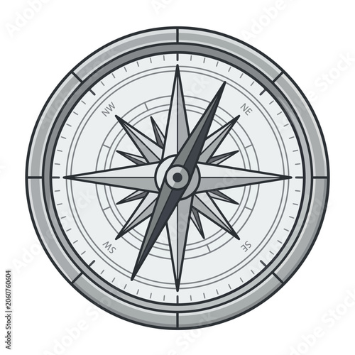 Vintage nautical compass rose with directional markings.