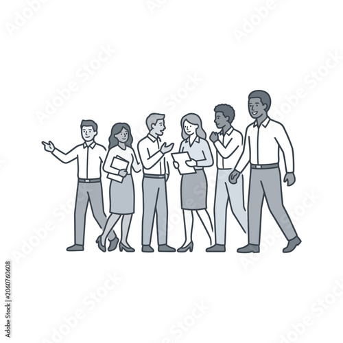 Group of business professionals standing together in a line.