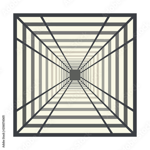 Linear perspective square tunnel architectural drawing.