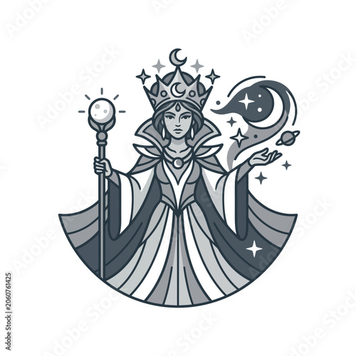 Photos Full character illustration of a celestial sorceress with planetary magic