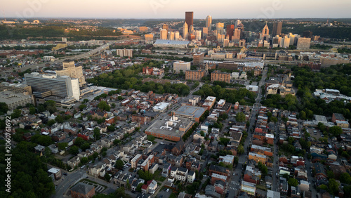 City at sunset from above