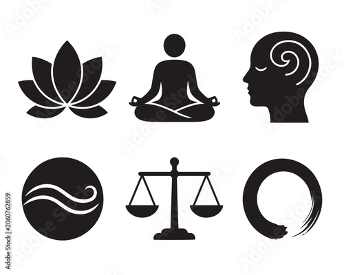 Mindfulness icon set in black and white