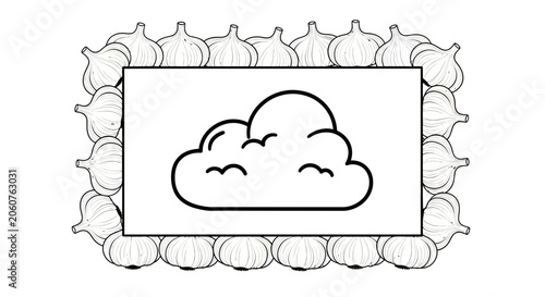Whimsical Cloud Illustration in Garlic Border Frame