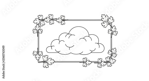 Whimsical Cloud Illustration with Floral Border