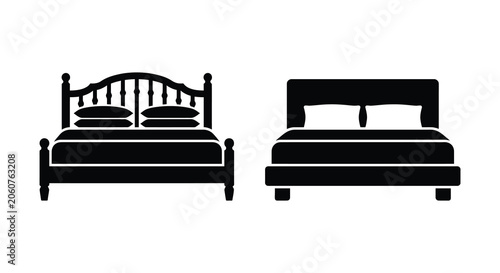Εκτύπωση καμβά Two Beds With Pillows In Black Silhouette bed bedroom furniture sleep rest dormi