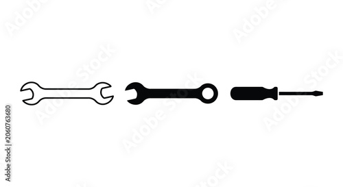 Tableau sur toile Wrench socket and screwdriver tools in a black silhouette spanner adjustable fla