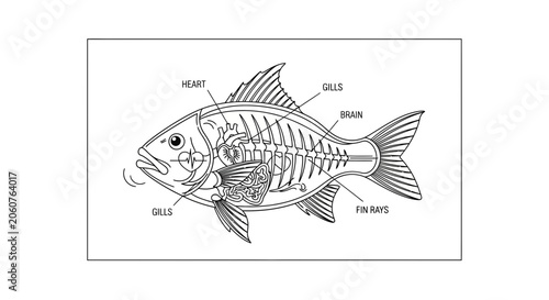 Fish Anatomy Diagram: Internal Organs, Skeleton, Gills, Heart, Brain, Fin Rays