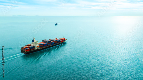 Aerial view of the freight shipping transport system cargo ship container. international transportation Export-import business, logistics, transportation industry concepts	