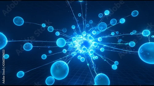 Abstract glowing blue neural network connections expanding