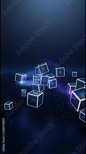 Abstract floating cubes and particles in deep space
