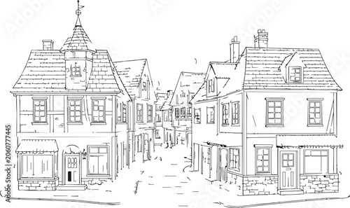 Fotografie European old town street with half-timbered houses during daytime in a sketch st