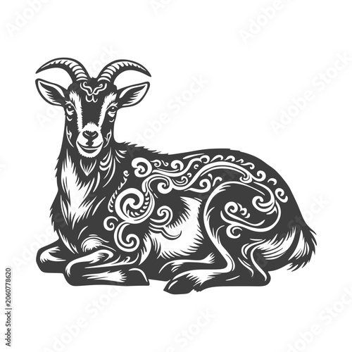 Traditional Chinese Goat and Ram Ornament - Vector Art and Cultural Symbol Illustration