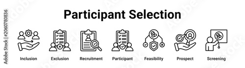 Foto Participant Selection web banner icon vector illustration concept for education with icon of Inclusion, Exclusion, Recruitment, Participant, Feasibility