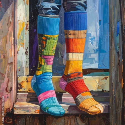Colorful mismatched patterned socks