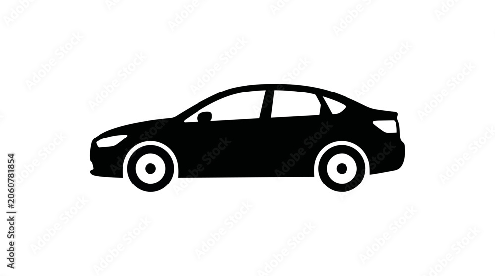 Fototapeta premium Silhouette of a Modern Sedan Car on White Background.