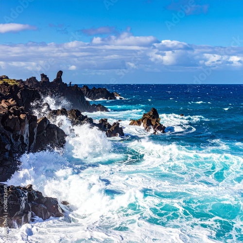 Crashing ocean waves on rocks (3)