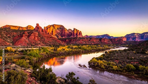 Desert river at sunset